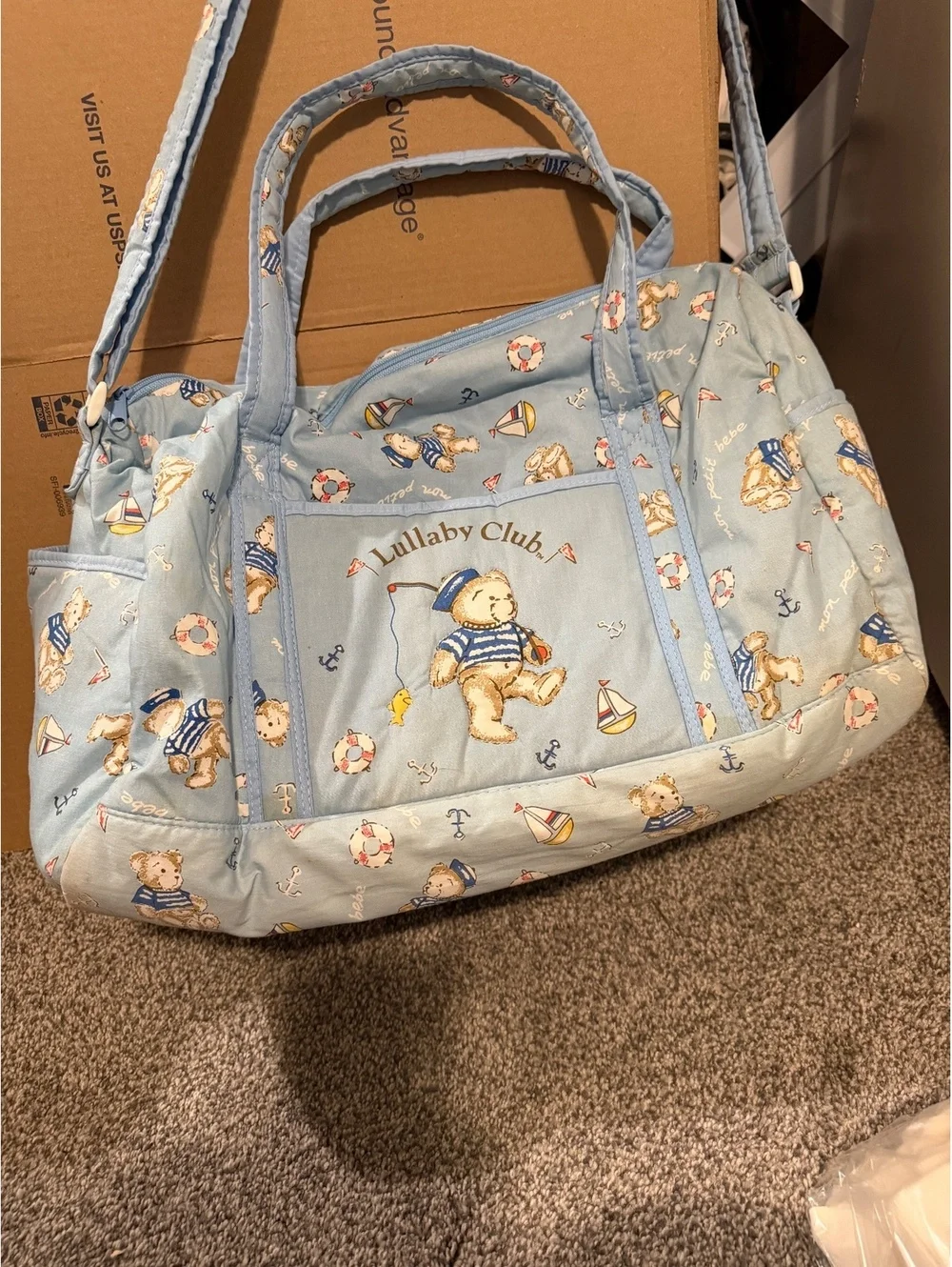 Vintage Lullaby Club Baby Diaper Bag with Changing Pads and Clear Pouch